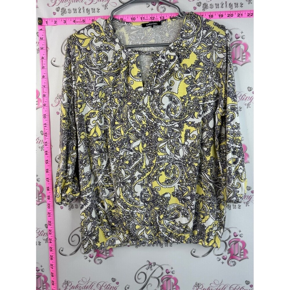Olsen shirt boho Long-Sleeve V-Neck Paisley Print Top in Yellow and Black